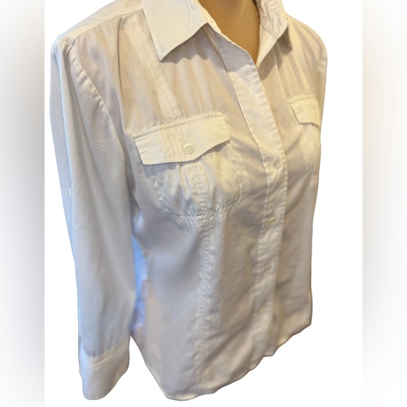 Theory Women’s Shirt Size Small Button Up White 3/4 Roll Up Sleeves Cotton - Picture 3 of 12